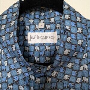 Jim Thompson Silk Elephant Print Button Down Short Sleeve Shirt sz L